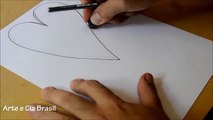 Como desenhar um Coração 3D - desenho simples passo a passo