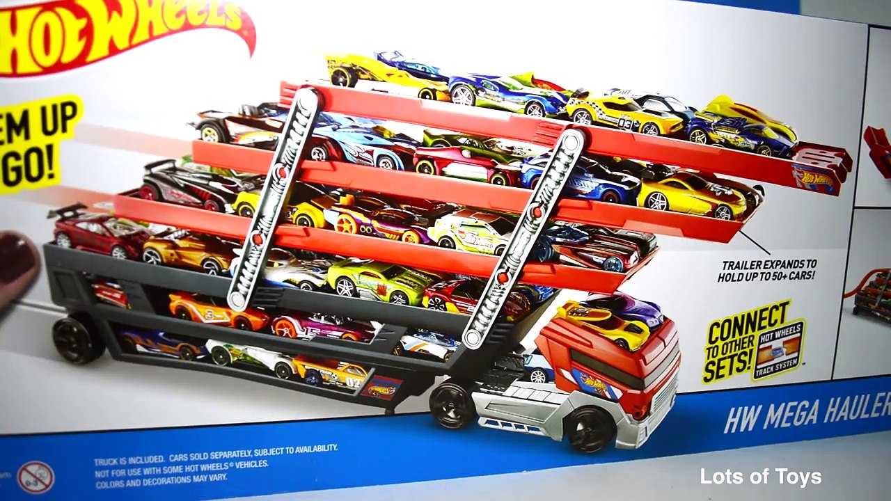 Hot Wheels GIANT Mega Hauler Transporter Truck Holds 50 Cars! Matchbox Gift Set and More