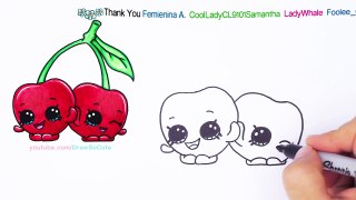 How to Draw + Color Shopkins Cheeky Cherries step by step Cute Season 4