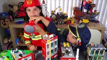 Lego City Fire and Police: Kids Playing with Legos Toys: Fire Station and Engines, Police Trucks