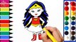 Draw Color Paint Wonder Woman Coloring Pages and Learn Colors for Kids
