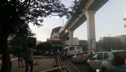 fire accident at hitech city metro railway station hyd