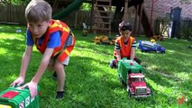 Construction Trucks Video for Kids, Toy Bruder Garbage Truck, Backhoe, Diggers, Playtime Outdoor Fun