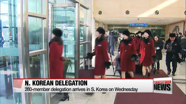 North Korea's 280 member delegation of cheerleaders, taekwondo performing team arrives in South Korea
