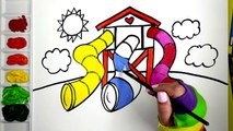 Coloring Tunnel Slides and Tower Playground Colouring Pages for Children