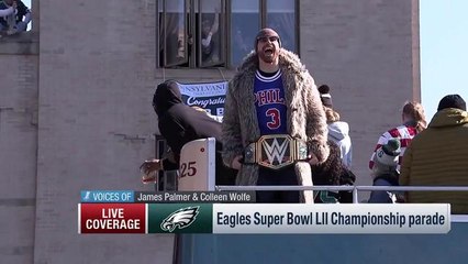 Eagles hoist the Lombardi Trophy, championship belt along parade route