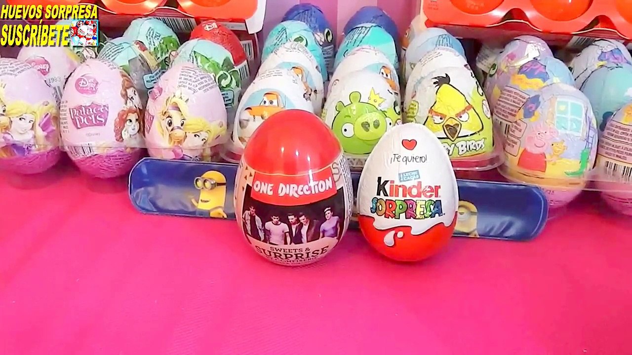 3 huevos sorpresa de los minions, one direction y huevito sorpresa kinder en español castellano new