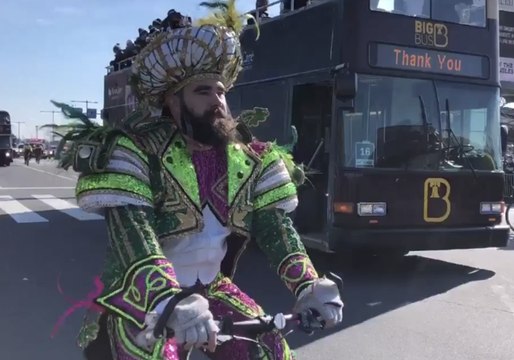 Jason Kelce Rides a Police Bike During Philadelphia Eagles Homecoming Parade
