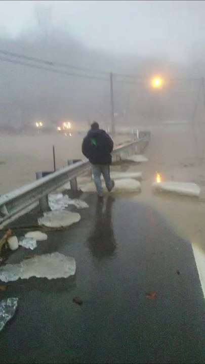 Icy Flood Closes Road