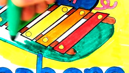 Peppa Pig George Pig playing on Xylophone Coloring Book Pages Video For Kids