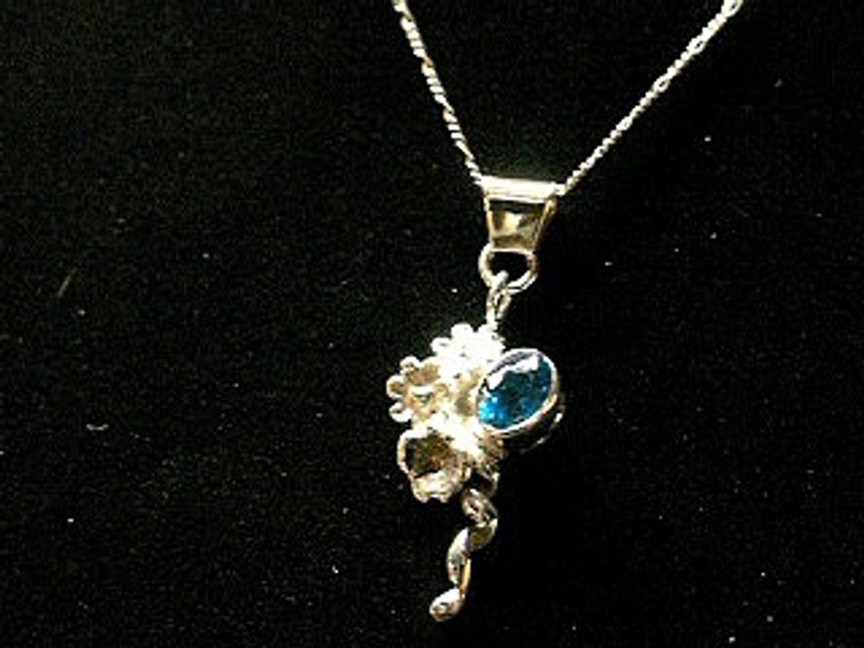 Sterling silver Necklace with Blue Apatite Floral Design