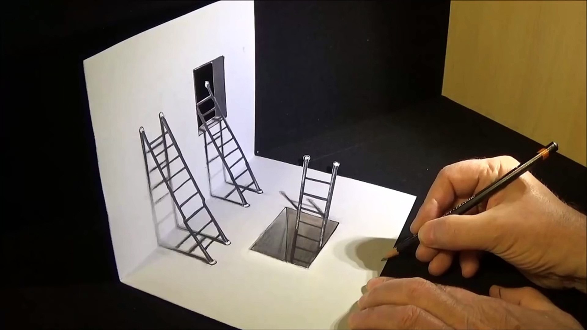 How to Draw Ladders - Drawing 3D Ladders - Optical Illusion on ...