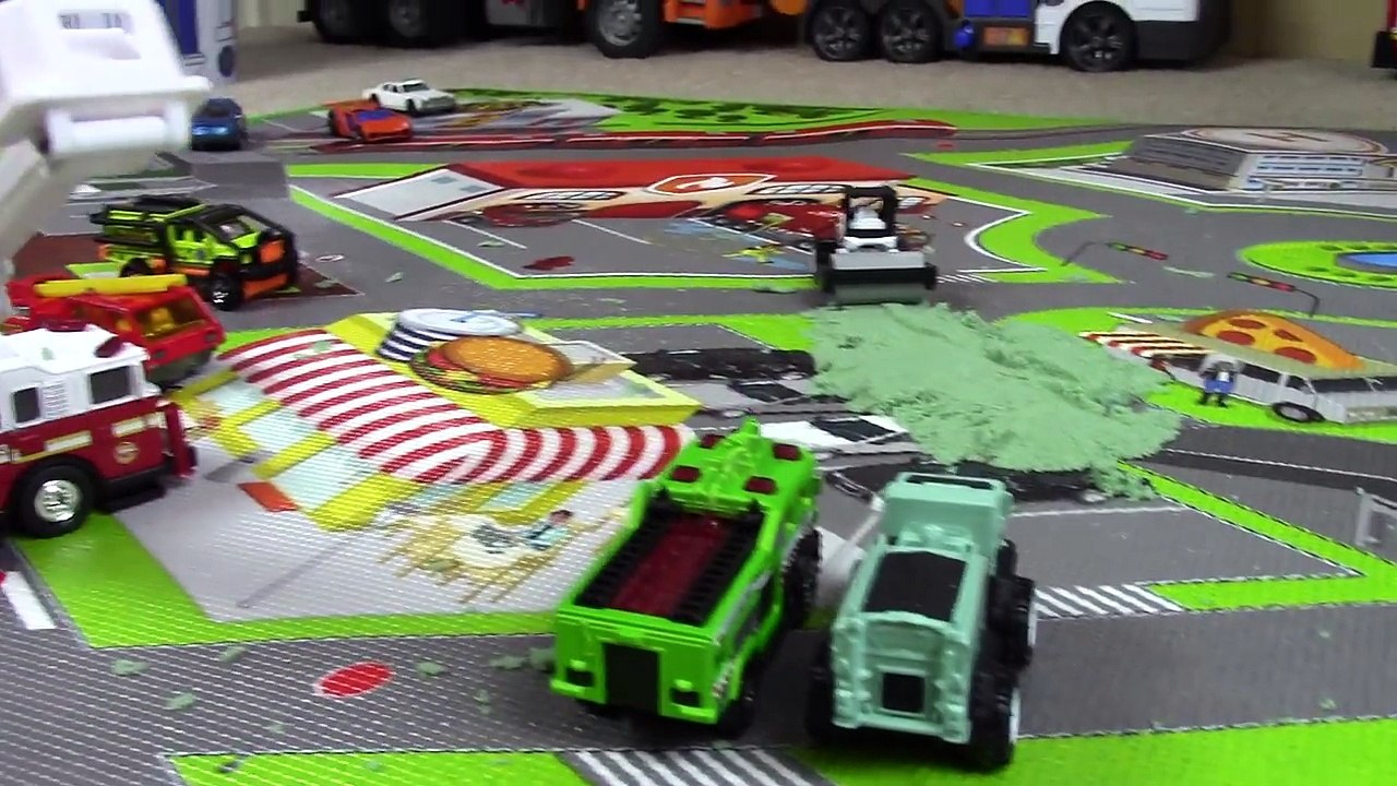 Toy Trucks for Kids | Matchbox truck toys unboxing | Roller Fire Engines: Playing with Kinetic Sand