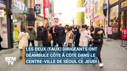 Les sosies de Donald Trump et Kim Jong-Un ensemble dans les rues de Séoul