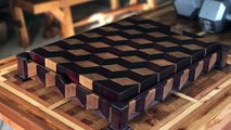 3-D END GRAIN CUTTING BOARD WITH STAND (HIDDEN COMPARTMENT)