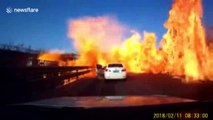 Dramatic moment a gas tanker explodes in northern China