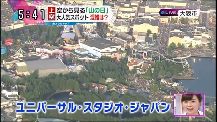 8月11日混雑のユニバーサル・スタジオ・ジャパン　空撮　ホグワーツ城の裏側