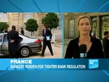Sarkozy chides bankers for bonuses, calls for tougher regulation