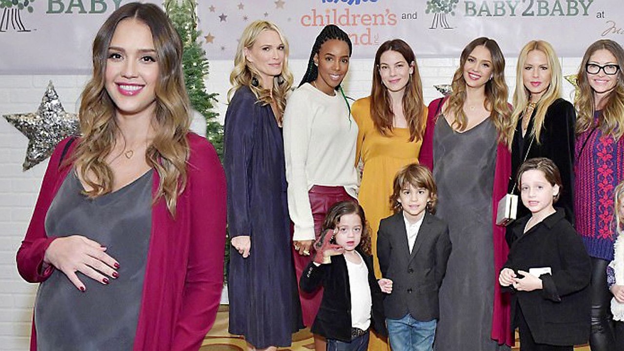 Jessica's A-list girl squad! Alba cradles her bump as she joins Kelly Rowland, Jaime King and Rachel Zoe at charity Christmas party