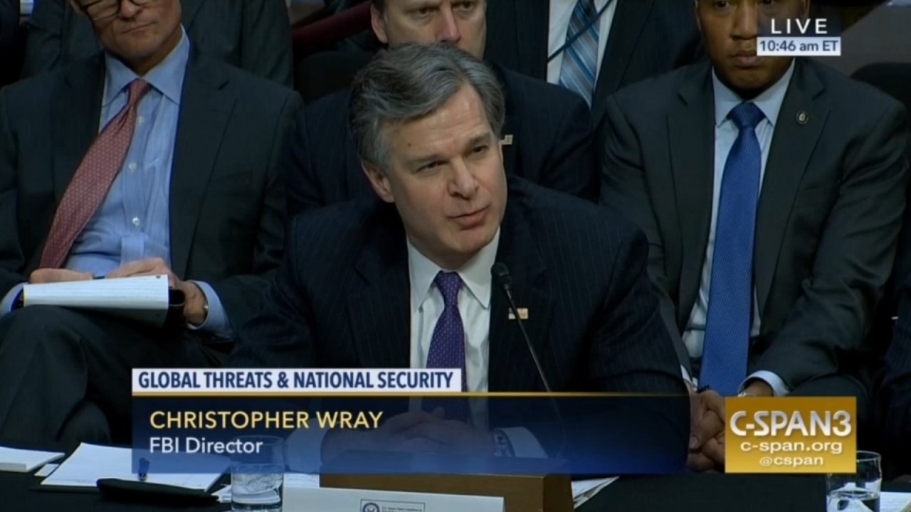 FBI Director Christopher Wray testifying before Senate Intelligence Committee