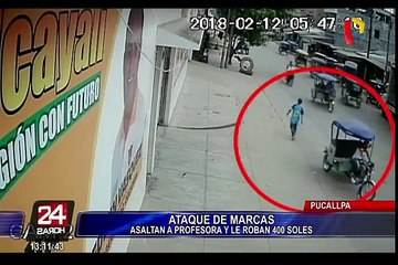 Pucallpa: “marcas” arrebatan cartera a profesora cuando salía de una entidad bancaria