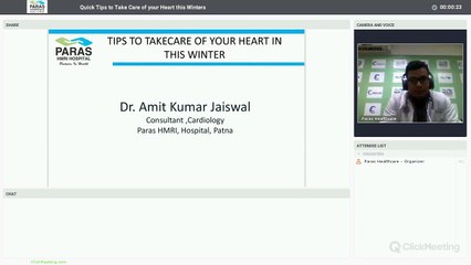 Webinar - Tips to take care of your Heart in This Winters - Dr.Amit Kumar, Paras Patna - पारस पटना