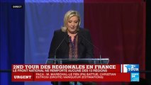 REPLAY - Discours de Marine Le Pen (Front National) après le 2e tour des Régionales 2015