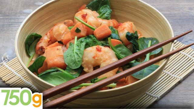 Crevettes sautées aux patate douce, pousses d'épinard et lait de coco - 750g