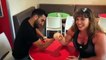 Muscle girl Dana Shemesh is playing with a man while mixed Armwrestling