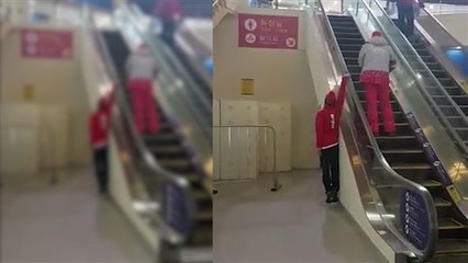 Wie ein Champ: Skier zeigt enormes Rolltreppen-Workout