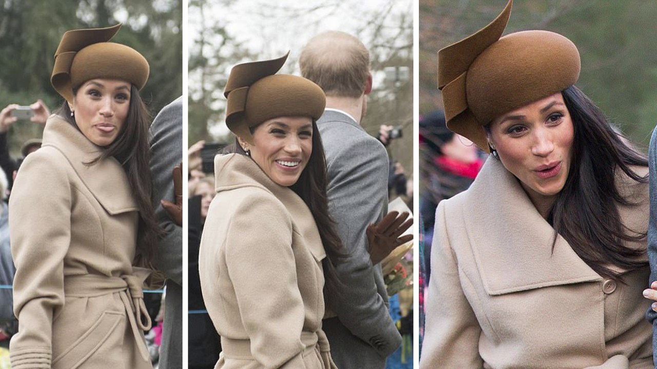 Playful Meghan pokes out her TONGUE in front of adoring crowds as she and pregnant Kate stroll side-by-side while the Royals attend church on Christmas Day.Prince Harry,Prince William