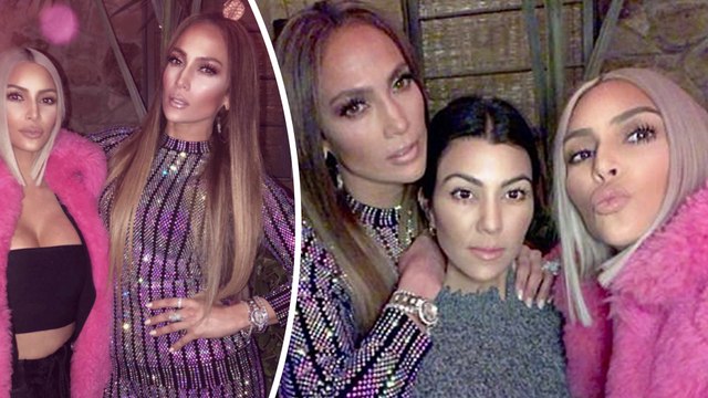 'Taco Wednesday at Jennifer Lopez and Alex's house!' Busty Kim Kardashian sizzles in tiny bandeau top as she joins Jennifer Lopez and sister Kourtney at celeb-studded gathering.