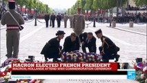 France: François Hollande guides president-elect Emmanuel Macron through VE Day ceremony