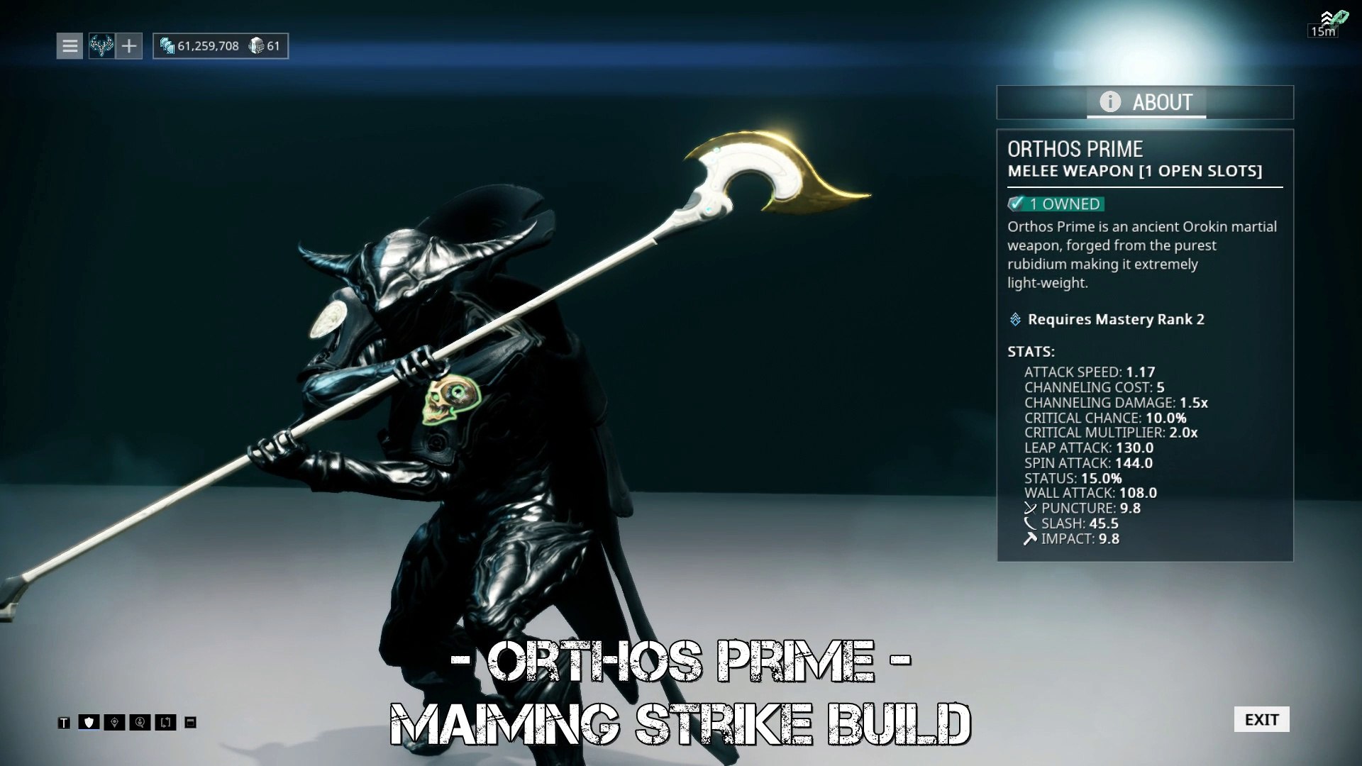 Warframe Orthos Prime Maiming Strike Build Slide Attack Video Dailymotion