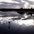 Patin à glace dans les nuages ? Superbe réflection du ciel sur un lac gelé