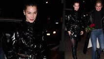'My forever Valentine': Bella Hadid rocks a patent leather coat as she enjoys dinner date with mom Yolanda in New York City.