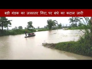 बड़ी गंडक का जलस्तर गिरा, पर बंधे का कटान जारी