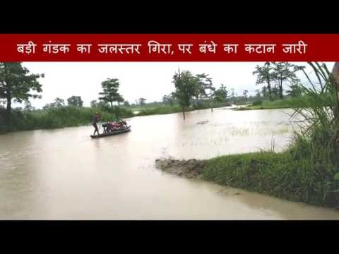 बड़ी गंडक का जलस्तर गिरा, पर बंधे का कटान जारी
