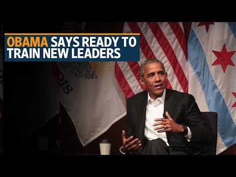 Obama says ready to train new leaders in first post-presidency speech