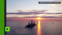 Un drone a immortalisé la réflexion des premiers rayons du soleil sur le pont de Crimée
