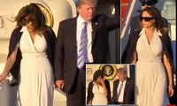 Melania ignores Donald as he tries to hold her THUMB when they arrive in Florida after Playboy Playmate claims she bedded the President three months after First Lady gave birth to Barron