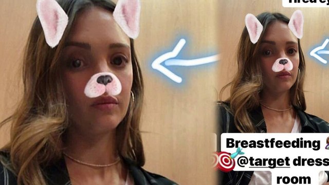 Mom on-the-go! Jessica Alba breastfeeds newborn son Hayes in Target dressing room.