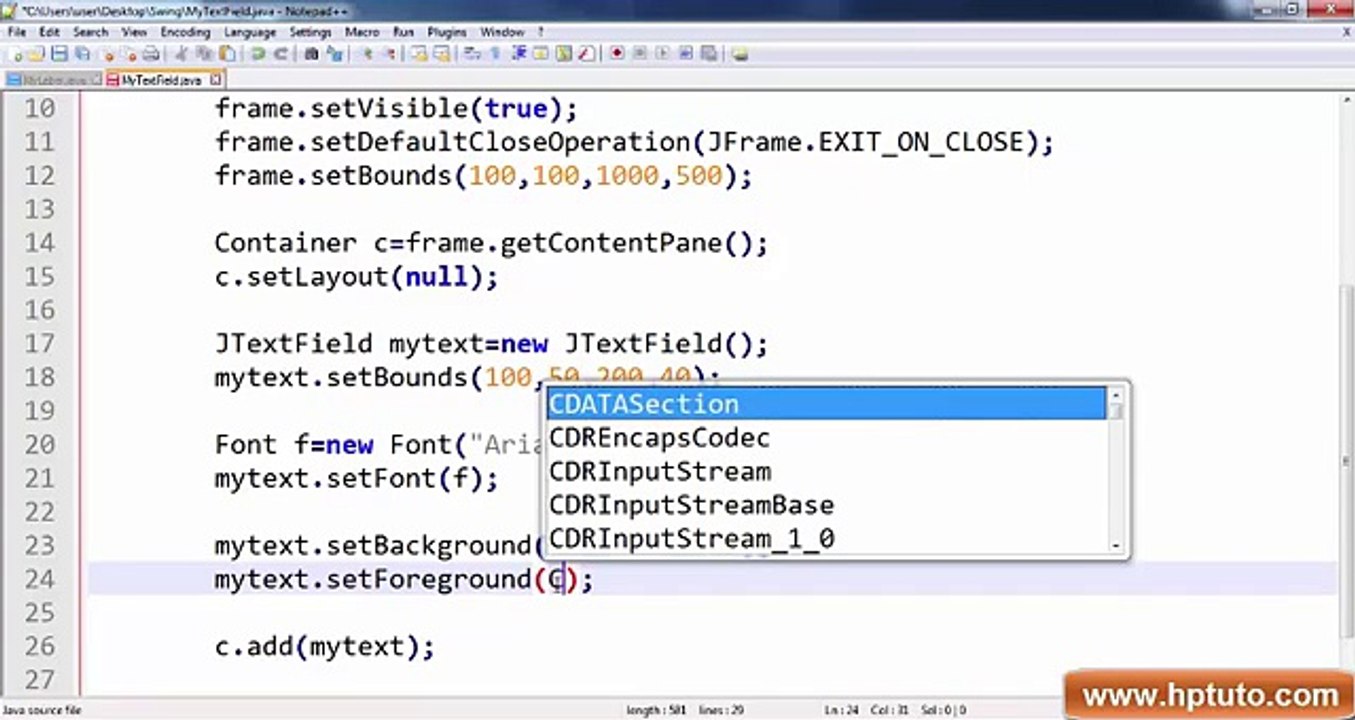 [MP4 360p] Swing (Hindi) 015 _ JTextField 03 _ How to set Font color and background color of a JTextField