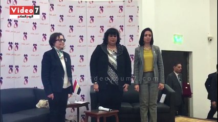 القومى للمرأة يستقبل جميلة بوحيرد بالأغانى الوطنية وأعلام مصر والجزائر