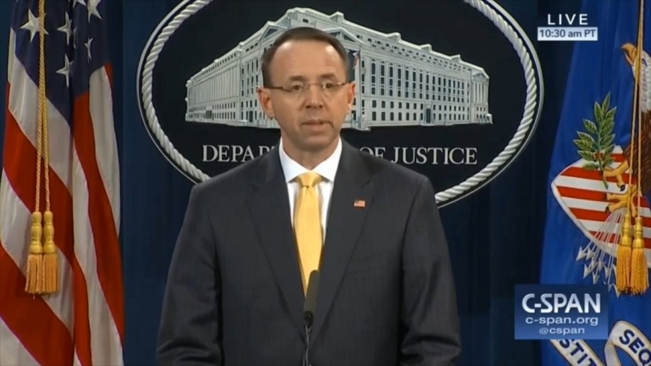 Deputy Attorney General Rod Rosenstein gives statement on Robert Mueller indictment of 13 Russian nationals