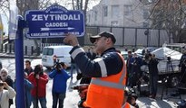 ABD Büyükelçiliği önündeki caddeye 'Zeytindalı' tabelası asıldı