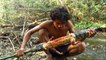 Primitive Technology - Find Crocodile by Spear in river - cooking Crocodile eating delicious