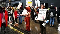 Anti-fur activists protest at London Fashion Week