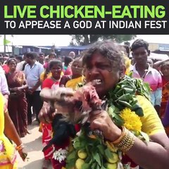 Indian Women Drinking blood of hen  Kali mata Fesitival