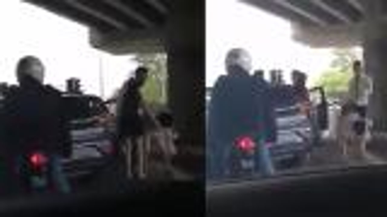 Three men held over viral road rage video